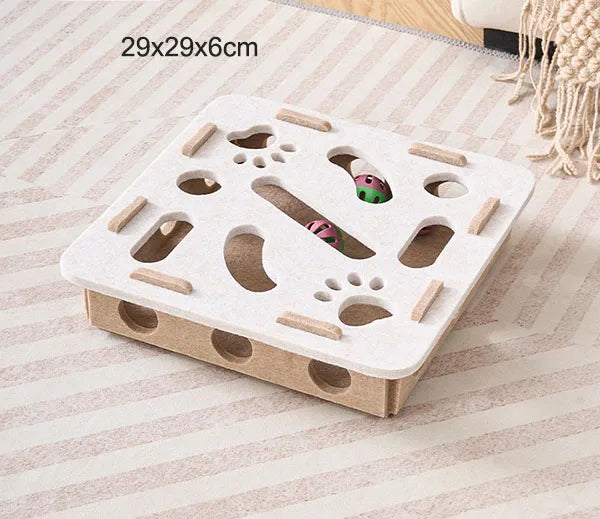 Pet Cat Puzzle Maze Holes Toys Felt Box With Bell Ball.