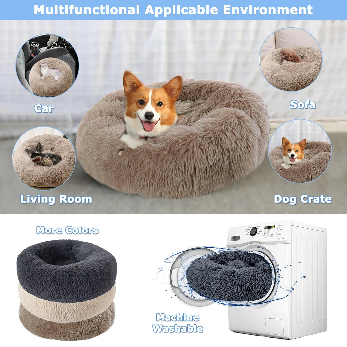 Round Plush Pet Bed for Dogs & Cats