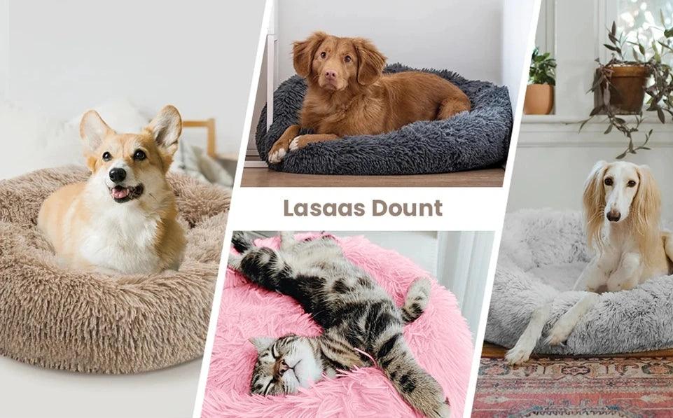 Round Plush Pet Bed for Dogs & Cats