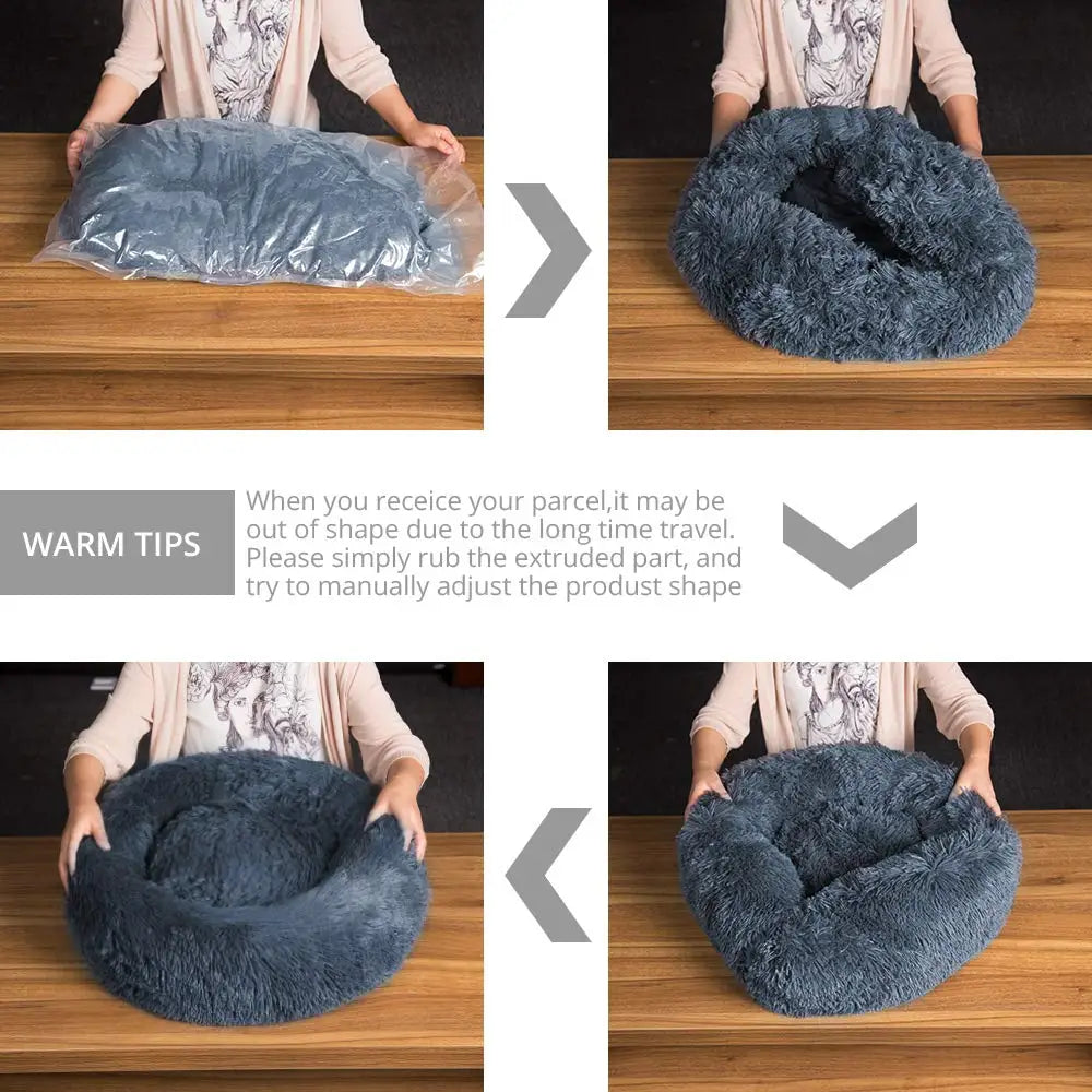 Round Plush Pet Bed for Dogs & Cats