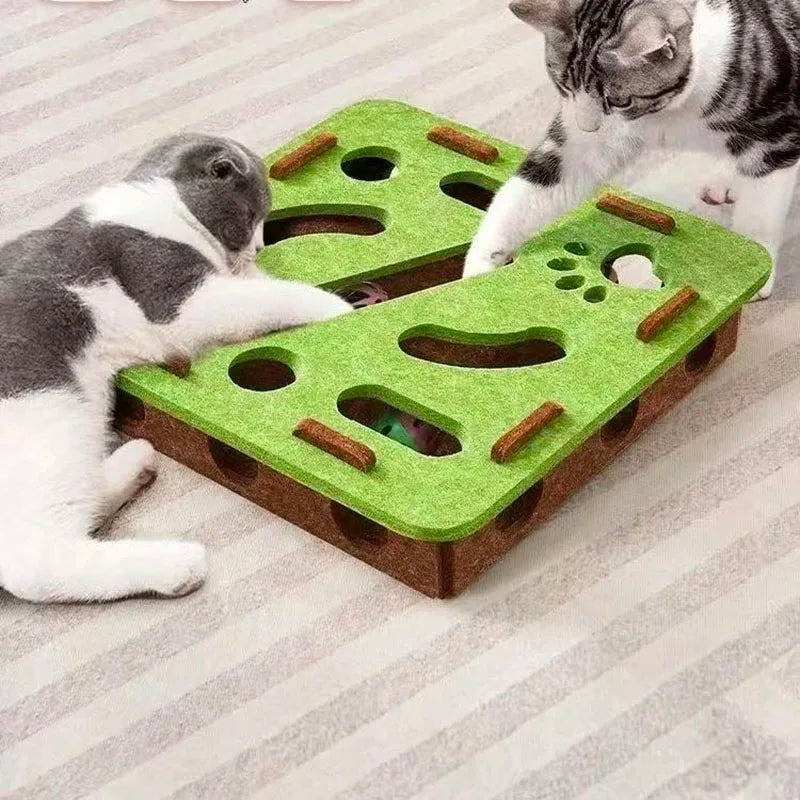 Pet Cat Puzzle Maze Holes Toys Felt Box With Bell Ball.