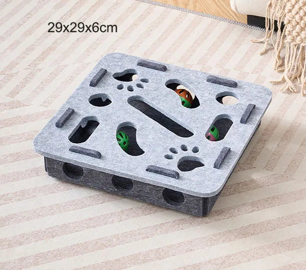 Pet Cat Puzzle Maze Holes Toys Felt Box With Bell Ball.