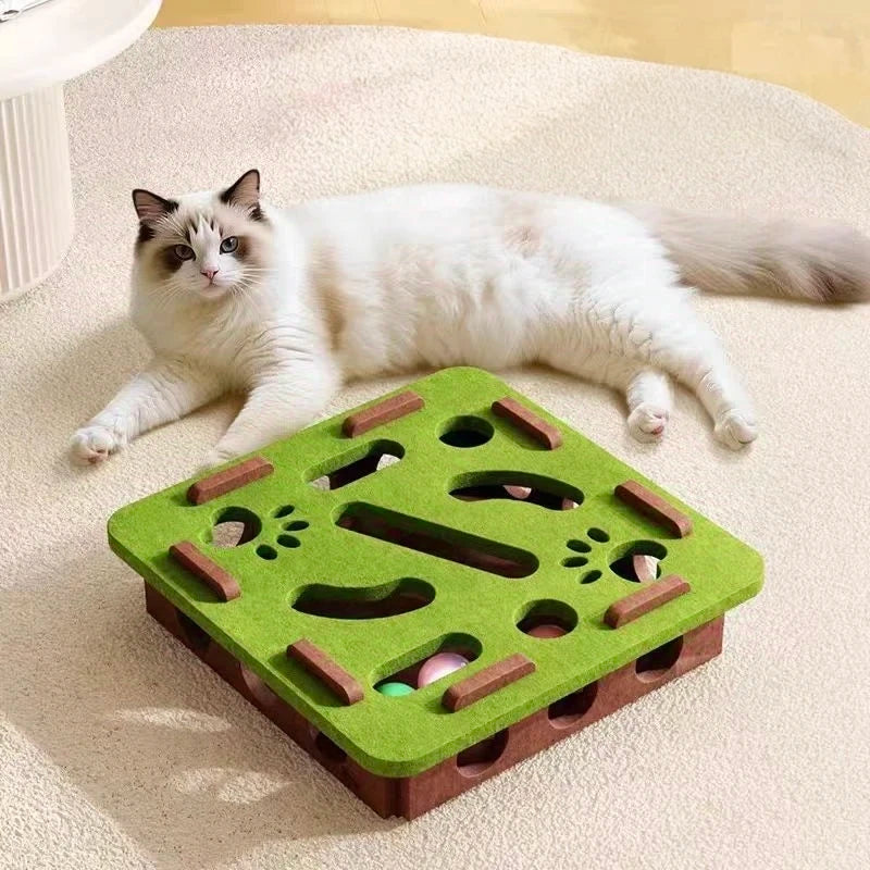 Pet Cat Puzzle Maze Holes Toys Felt Box With Bell Ball.