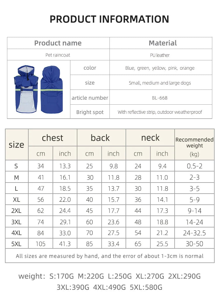 Large Dog Waterproof Raincoat