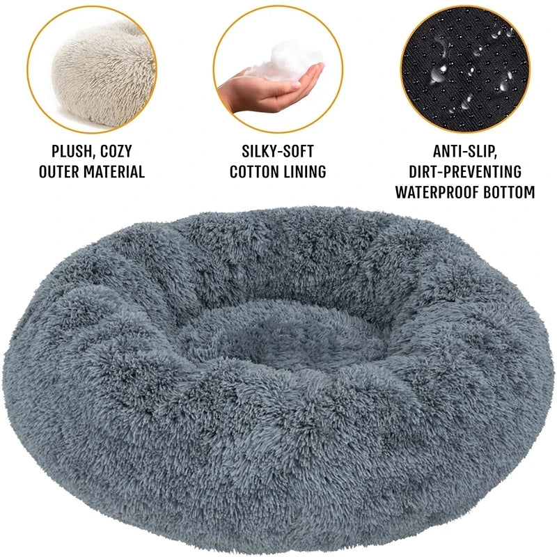 Round Plush Pet Bed for Dogs & Cats
