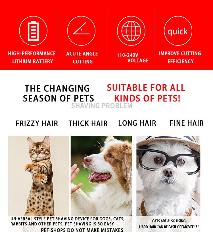 Cordless Pet Hair Clipper with Ceramic Blade