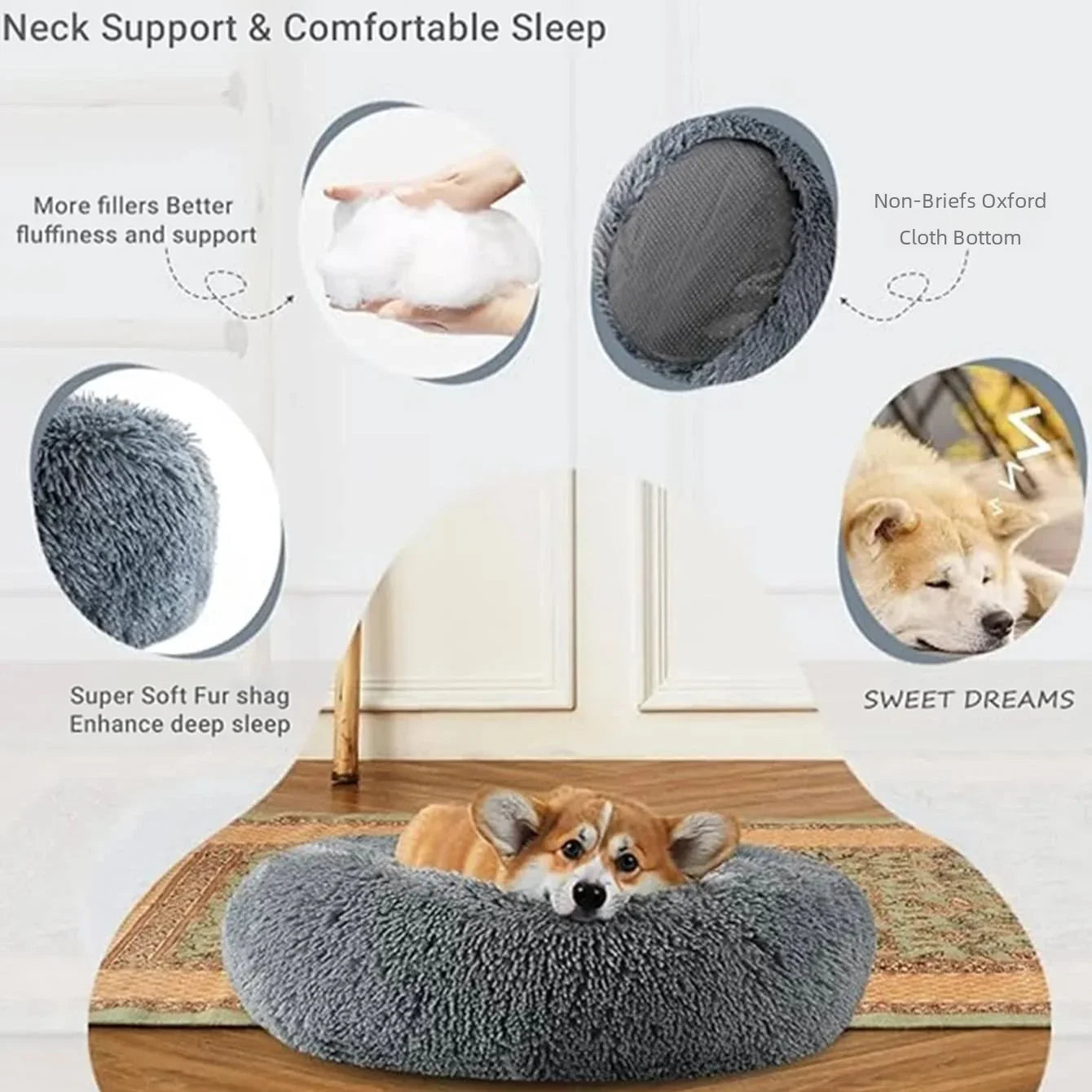 Round Plush Pet Bed for Dogs & Cats
