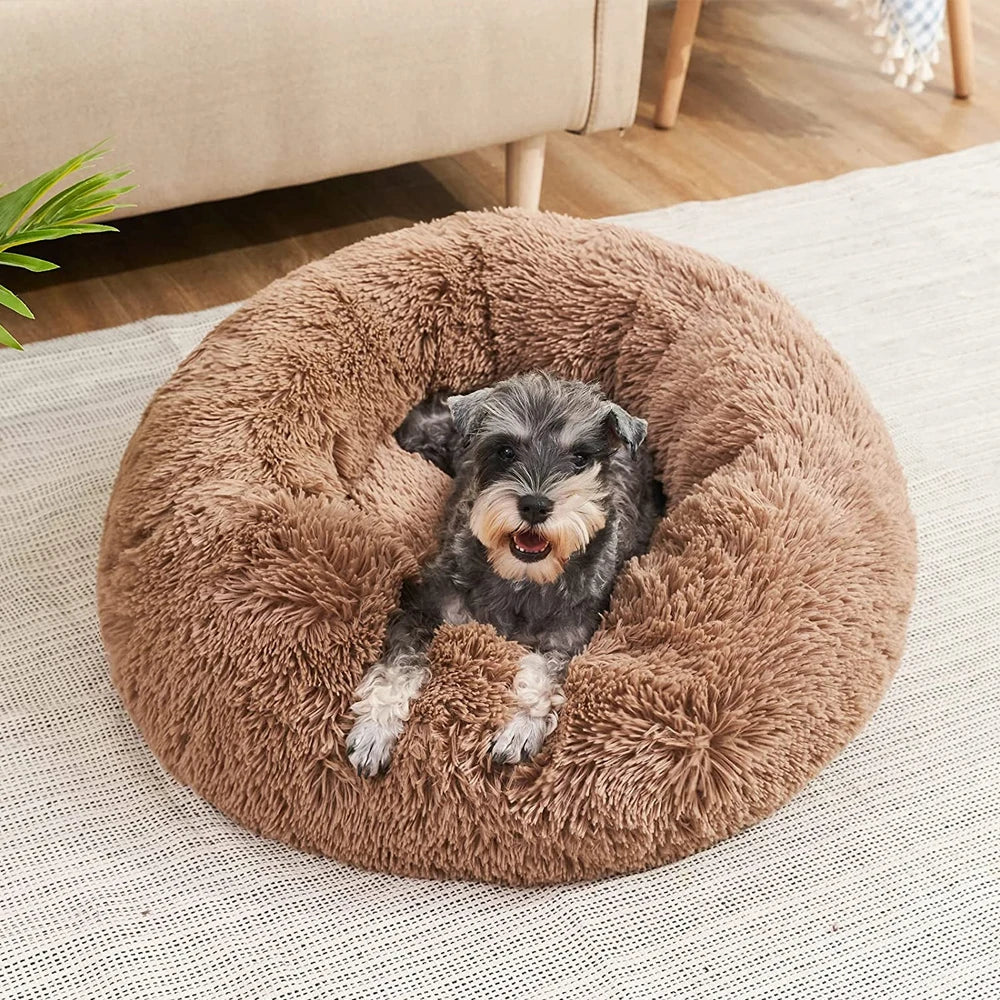 Round Plush Pet Bed for Dogs & Cats