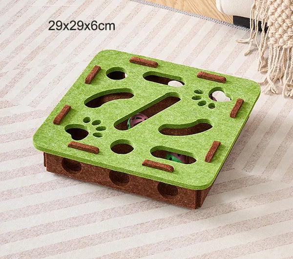 Pet Cat Puzzle Maze Holes Toys Felt Box With Bell Ball.
