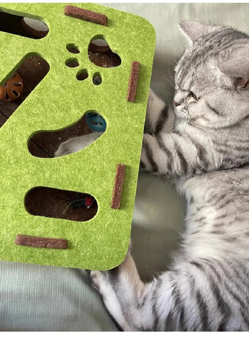 Pet Cat Puzzle Maze Holes Toys Felt Box With Bell Ball.
