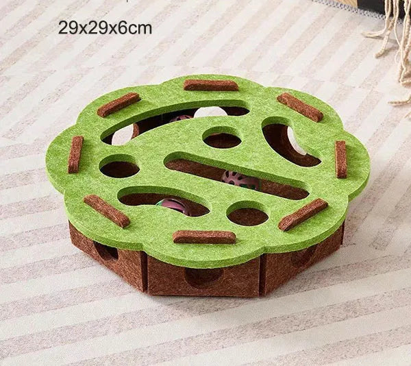 Pet Cat Puzzle Maze Holes Toys Felt Box With Bell Ball.