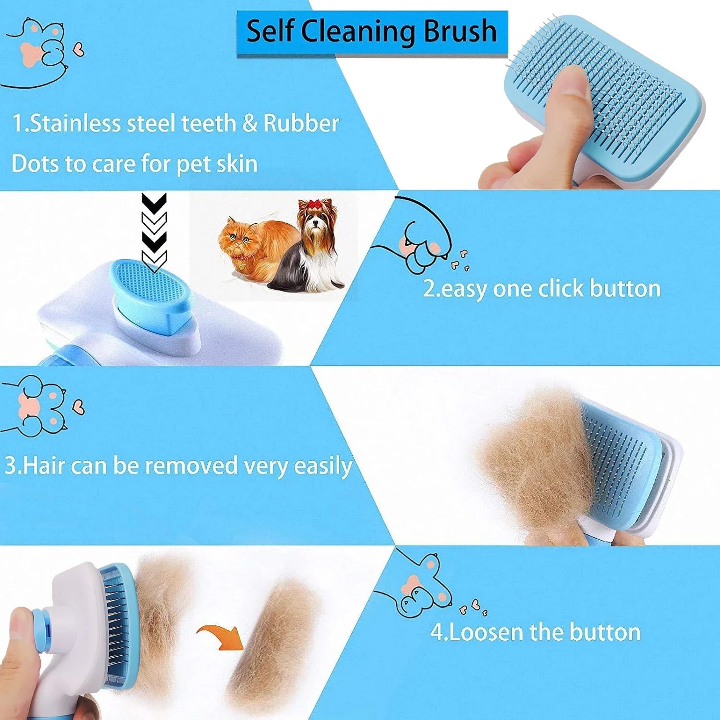 Pet Hair Remover Grooming Brush – Dogs & Cats