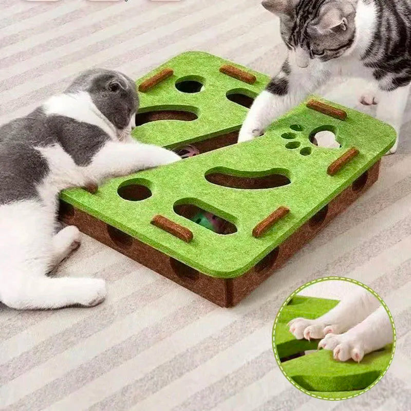 Pet Cat Puzzle Maze Holes Toys Felt Box With Bell Ball.