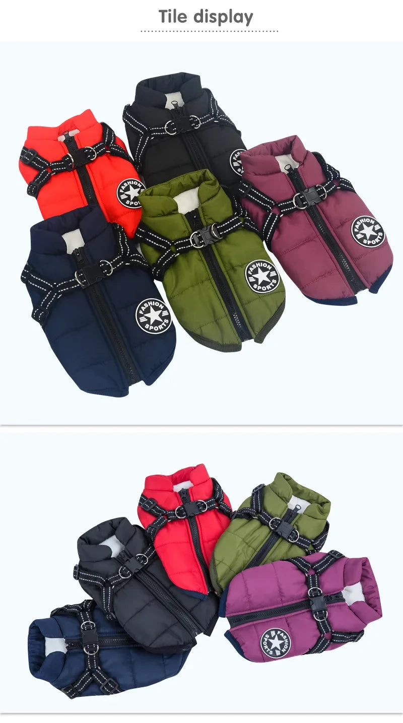 Large Dog Winter Jacket with Harness